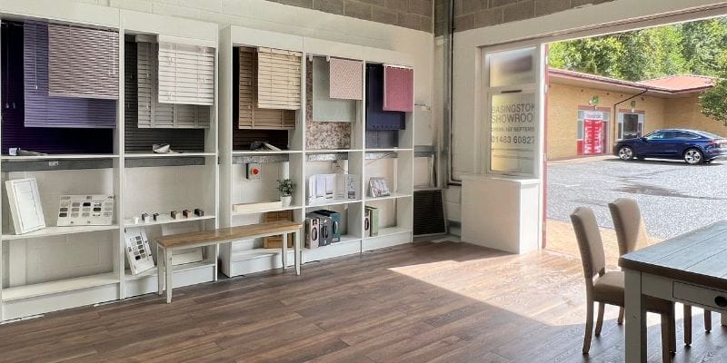 Blue Pleated Blinds in living room